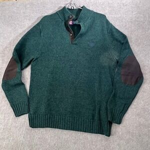 Chaps Men's Green Cotton Mock Neck Sweater with Elbow‎ Patches Size M Grandpa